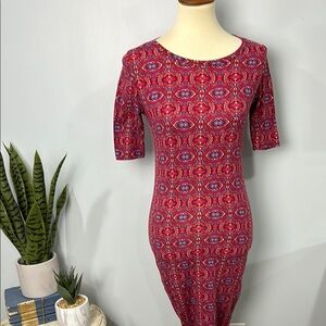 LuLaRoe Women's Fitted Raglan Sleeve Multicolored Rayon Dress Size XXS